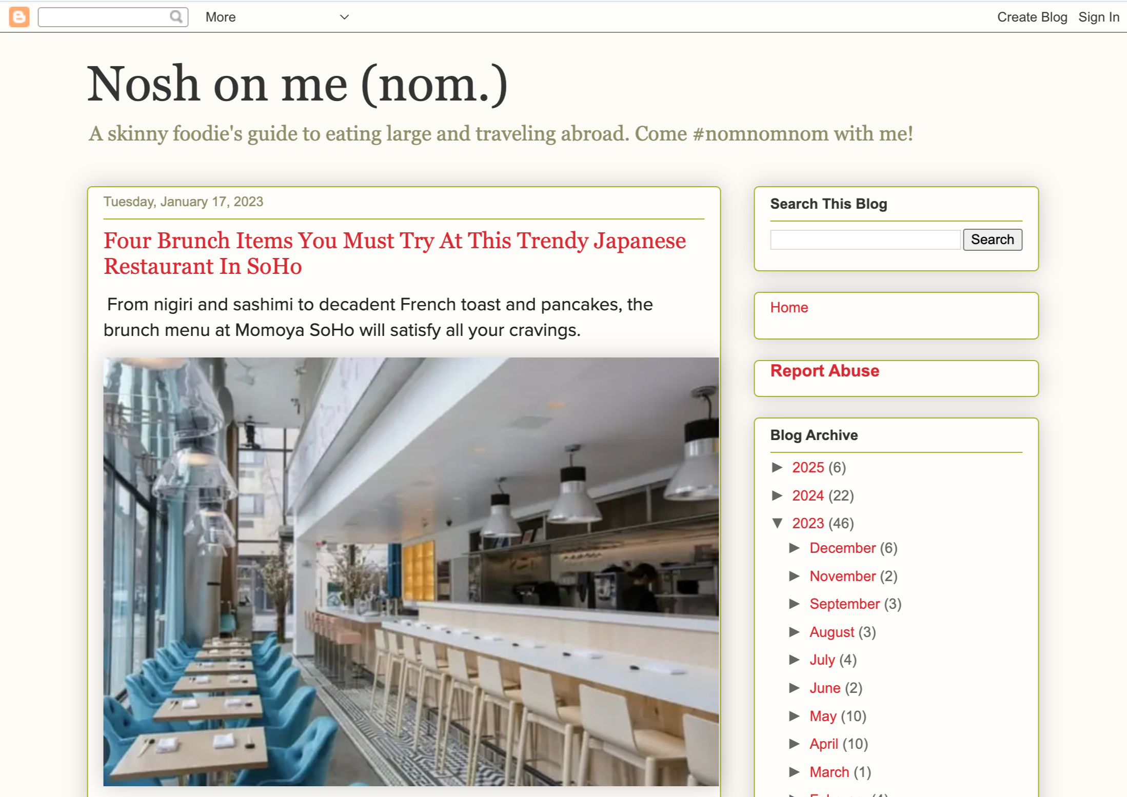 Blog post about a trendy Japanese restaurant in Soho with a photo of the interior.